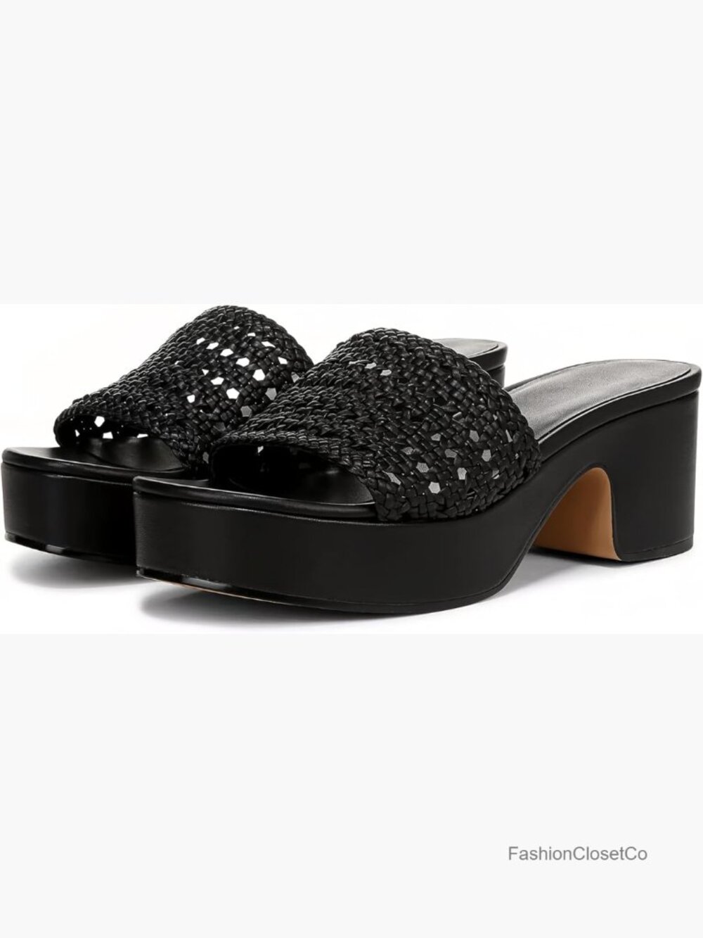 Women's Woven Platform Sandals Chunky Block Heel Slip On Open Toe Sandals